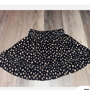 Altar'd State Mini Skirt Ruffle Black W/ Brown Cheetah Polka Dots, Size Small
